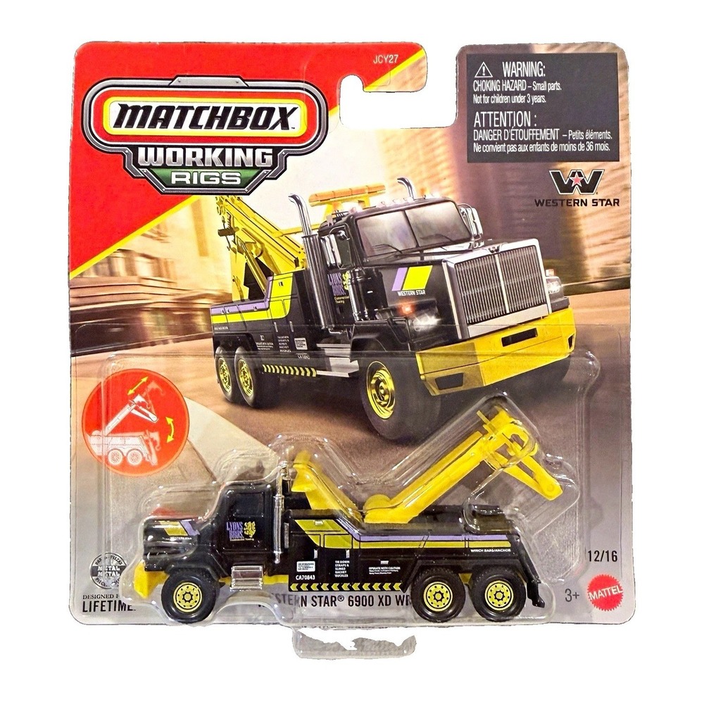 Matchbox Working Rigs Western Star 6900 XD Wrecker Tow Truck 12/16 Black Yellow